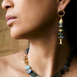 ต่างหูทองแดงอัลลอยด์หินธรรมชาติสีใหม่ต่างหูปลาขนาดเล็กสำหรับผู้หญิง - Product Image 6