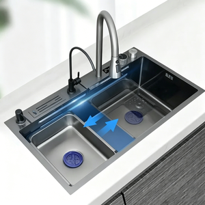 <span class=keywords><strong>Évier</strong></span> de <span class=keywords><strong>cuisine</strong></span> en acier inoxydable Nano PVD, poste de travail à cuve unique, montage en surface, avec robinet cascade LED et douchette extractible pour <span class=keywords><strong>cuisine</strong></span> moderne - Product Image 6