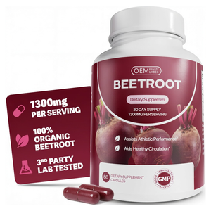 Cápsulas de Extracto de Remolacha Roja Vegana Orgánica, Suplementos Herbales Personalizados de 4000/8000 mg, Cápsulas de Remolacha - Product Image 1