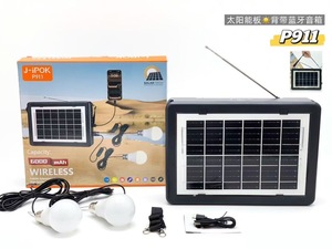 Nuevo Altavoz Inalámbrico Bluetooth <span class=keywords><strong>P911</strong></span> con Panel de Carga Solar, Luz de Emergencia LED, Radio FM, Dos Bombillas, Batería de 6000 mAh - Product Image 3