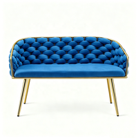 Canapé en velours tissé à la main de luxe haut de gamme, banc avec accoudoirs et pieds dorés pour salon, hôtel, salon