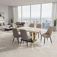 Mesa de Comedor Rectangular con Base de Mármol y Metal en Oferta, Juego de Sillas de Comedor de Cuero, Diseño Moderno para Uso en Hoteles y Restaurantes, Ensamblado