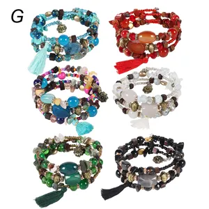 42 Colors Fashion Bracelets for Women Natural Stones Crystal Charm Strands Wrap Braycelets Handmade Tassel Boho Bracelet Jewelry