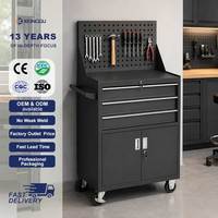 Coffre à outils mobile pour mécanicien avec dessus en panneau perforé, tiroirs verrouillables, armoire roulante en acier pour garage et atelier