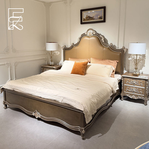 Letto Matrimoniale di Lusso in Mogano Massiccio Stile Provinciale Francese, Intagliato a Mano, con Testiera Imbottita, Ecologico, Durevole, Argento Anticato per Camera da Letto - Product Image 2