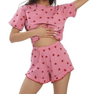 Abbigliamento da notte in due pezzi Casual dimagrante estivo da donna a manica corta morbida con collo a cuore con stampa dolce e piccante - Product Image 5