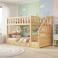 Lit superposé moderne en pin massif pour chambre d'enfant, réglable, avec échelle et tiroirs de rangement, idéal pour les dortoirs B2B