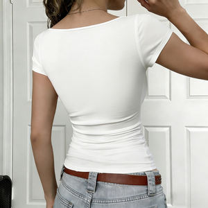 Camiseta de punto de manga corta para mujer, estilo Y2K, sexy, con cordones, cintura ajustada, venta al por mayor de verano - Product Image 5