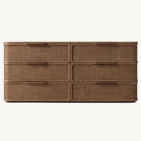 Commode moderne en bois de chêne massif avec dessus en osier, 6 tiroirs, hauteur réglable en acier inoxydable pour chambre à coucher