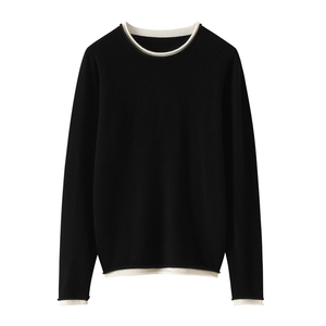 Suéter de Cachemira de dos piezas falso con <span class=keywords><strong>cuello</strong></span> redondo y puños enrollados de Cachemira pura para <span class=keywords><strong>mujer</strong></span> - Product Image 1