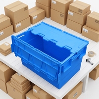 Boîte logistique à insertion inclinée à couvercle bleu 600*400*340mm Poubelle de rangement en plastique empilable