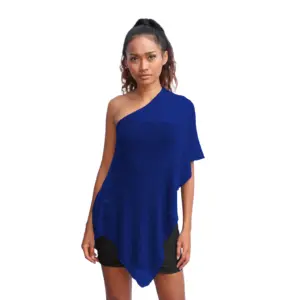 女性用ポンチョ-高品質のイタリアンデザインの婦人服-100% レーヨン生地のショール-女性用夏服ブルー