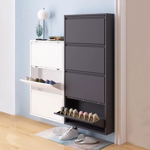Porte Simple Petit Ménage Mur Étroit Armoire D'entrée Grande Capacité De Stockage Acier Flip Seau Ultra Mince Armoire À Chaussures - Product Image 3