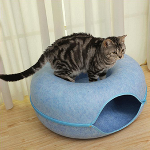 Nido de lana estereoscópico para mascotas, doble túnel para gato, cama con cremallera, donut, estera firme para perro, tienda de juguete - Product Image 5
