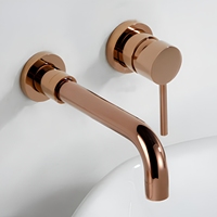 Robinet Mitigeur Mural de Salle de Bain et Cuisine, Or Rose, Monocommande, en Laiton, avec Cartouche Céramique, Double Trou, Style Contemporain