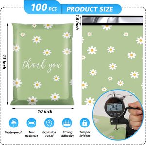 100 Pcs 10x13 Inch Chrysanthemum Printed <b>Poly</b> <b>Mailers</b>, Waterproof Tear-Resistant Thank You Shipping <b>Bags</b>, Self-Adhesive <b>Cute</b> Mai - Product Image 2