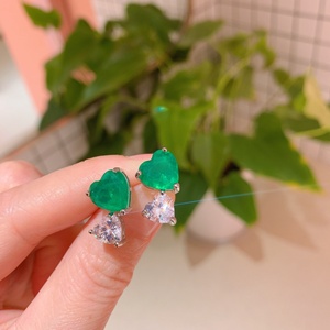 High Quality Heart Cut 10*10mm Emerald Green Zircon Gold Plated Elegant Matching <b>Set</b> Eco-friendly Copper Women's Jewellery <b>Set</b> - Product Image 5