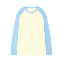 Kaos Lengan Panjang Wanita Desain Logo Gaya Preppy, Kerah Bulat, Lengan Raglan, Warna-warni, Bahu Jatuh, Warna Solid