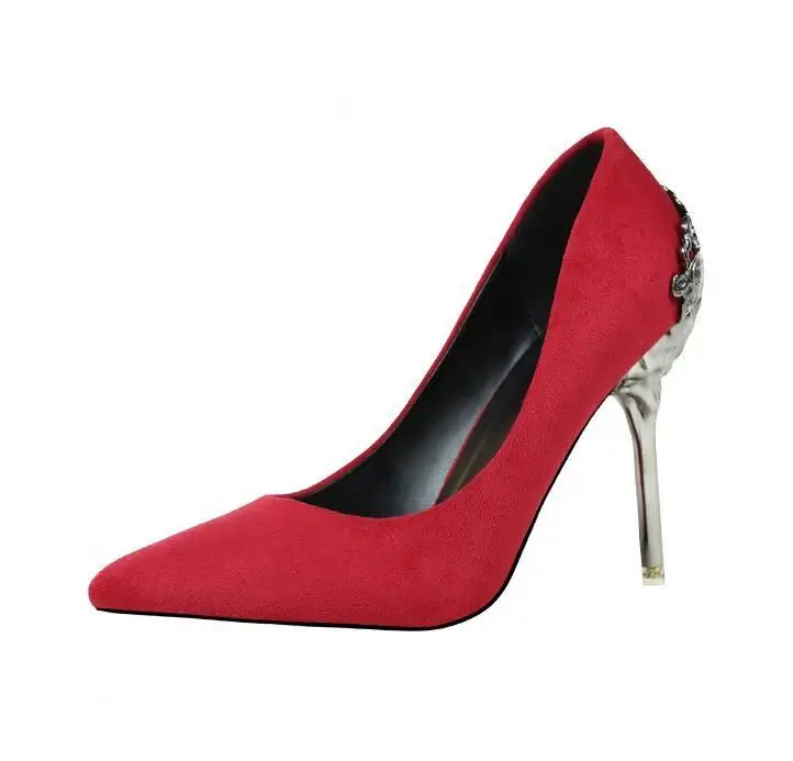 2024 Elegant Lady Metal Heels Wedding 2024 New Women's Fashion Solid Shallow Pointed Toe High Heels Shoes 10cm
