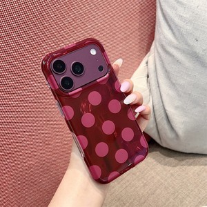 Coque iPhone IMD double couche à pois bordeaux tendance pour iPhone 18 17 16 Pro Max, protection antichoc, coque arrière rigide, personnalisable OEM - Product Image 3