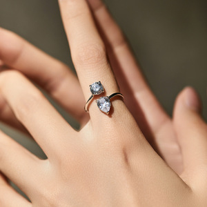 S925 Silver Pear and Round Cut Moissanite Bypass <b>Ring</b> Silver Plated Open <b>Statement</b> <b>Ring</b> for Women Dainty Promise Jewelry - Product Image 5
