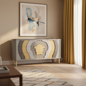 OKF Mobile da Pranzo Pieghevole <span class=keywords><strong>in</strong></span> <span class=keywords><strong>Legno</strong></span> Massello, Design Moderno e Minimalista di Lusso, 4 Cassetti per Salotti di Alta Gamma - Product Image 1