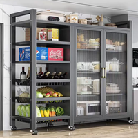 Meuble de rangement de cuisine 3/4 niveaux avec portes, support pour micro-ondes, étagère utilitaire rotative avec paniers et étagères