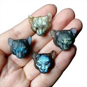 Natural Labradorite Carved <b>Cat</b> Head Cabochon Blue Flash IGI Certified MANGALMAY for Jewelry Making Wholesale - Product Image 1
