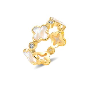 Anillo de trébol de cuatro hojas de ágata y nácar, el más vendido, de plata 925, estilo múltiple, joyería de la suerte para mujer, regalo para niñas - Product Image 3