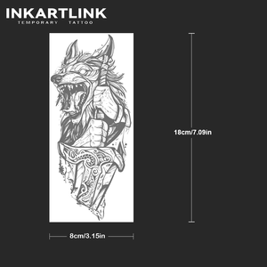 INKARTLINK Autocollant Tatouage Loup Guerrier Épée Poignard Totem Viking Fenrir Prédateur Esthétique Herbacé 15 Jours Lot en Gros - Product Image 4
