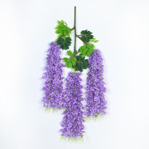 Mur de fleurs artificielles de glycine violettes en plastique, branche unique, pour décoration intérieure et plafond de mariage - Product Image 1