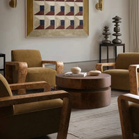 Fauteuils de salon rétro de style Art déco français, chaises confortables en bois de teck, canapé simple classique vintage de luxe pour boîte de nuit