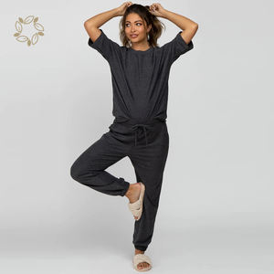 Organic Bamboo <strong>Maternity</strong> Pyjama Set Sustainable <strong>Maternity</strong> Short Sleeve t Shirt and Jogger Eco Friendly Pregnant Sleepwear - Product Image 3