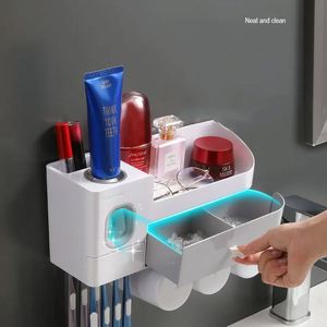 3-Cup Wall Mounted <b>Toothbrush</b> <b>Holder</b> Automatic Toothpaste Dispenser - Product Image 3