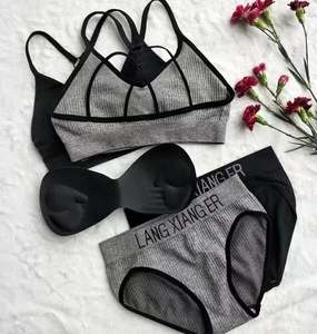 Ensemble soutien-gorge et culotte hipster sans armatures, respirant, sans coutures, à dos croisé, rembourré, ajouré, sans fermeture, pour femme - Product Image 3