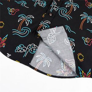 Chemise imprimée hawaïenne pour homme avec cocotiers colorés et vagues, motif transfert de chaleur intégral - Product Image 5