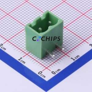 XY2500R-B-5.00-2P Plug-in Terminal Block Bent Lead Through Hole,P=5mm Connector Board-to-Board / Socket - Closed 1x2P 5mm Green - Product Image 1