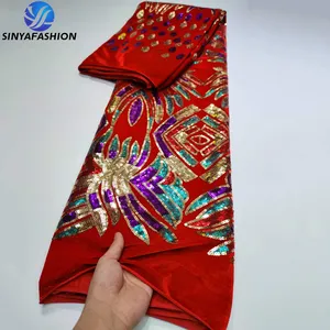 Beautiful Design Luxury African Multi Color Soft Lace Fabric Velvet Lace With Sequins For Making Clothes For Women Dress