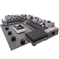 Muebles de 7 plazas sala de estar seccional sofá de látex grande USB terciopelo tela sofás conjunto con sonido