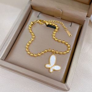 18K <b>Gold</b> Plated Stainless Steel <b>Beads</b> Chain <b>Bracelet</b> for Women Shell Butterfly Pendant Luxury <b>Bracelet</b> Titanium Chain <b>Bracelet</b> - Product Image 5