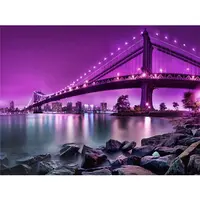 Pemandangan Jembatan Lampu Kota, Kit Lukisan Berlian Seni Pop untuk Dekorasi Ruang Tamu Hadiah Kustom Kanvas Akrilik