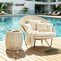 Juego de Muebles de Jardín Estilo Moderno Rústico con Sofá de Mimbre Sintético en Forma de Huevo y Mesa para Exteriores, Jardín, Patio, Hotel, Parque
