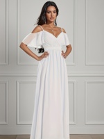 Robes de mariée en mousseline à épaules dénudées, robe blanche longue en mousseline pour femme, robe de soirée sur mesure longueur ras du sol, robe de mariée