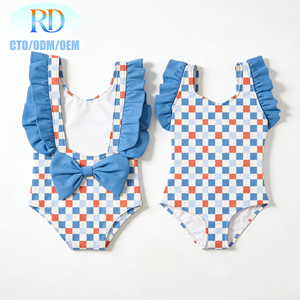 Trajes de Baño de Secado Rápido RD para Niñas, Traje de Baño de Una Pieza para Playa, Traje de Baño de Una Pieza a Cuadros para Niñas - Product Image 2