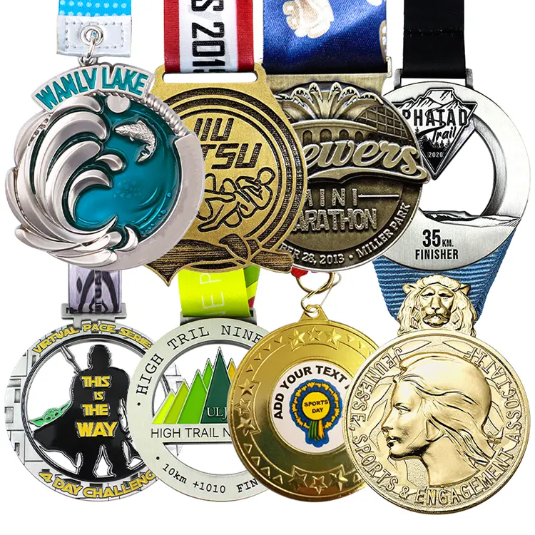 Medalhas gravadas em bronze e zinco para esportes, medalhas de prata e ouro para karate, maratona, corrida, futebol, corrida, medalha de prêmio personalizada