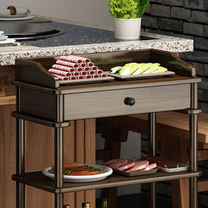 Carrito de Cocina de Madera Maciza con Cajón y Estantes, Mueble de Almacenamiento Móvil para Uso en el Hogar o Restaurante - Product Image 2
