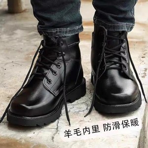 Bottes de neige en cuir noir mi-hautes pour hommes, lacets avant, résistantes à l'usure, antidérapantes, semelle épaisse, bottes d'hiver pour l'extérieur - Product Image 2