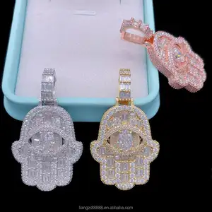 Islam Vvs Moissanite Diamant Fatima Hand Hanger Groothandel Hamsa Hand 925 Zilver Custom Iced Out Hanger Mannen Hiphop Sieraden