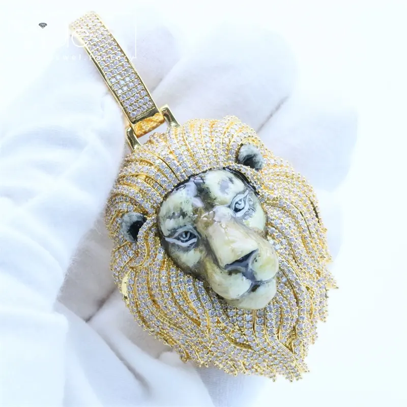 Hot sell fashionable hiphop necklace men glittering lion enamel face pendant necklace jewelry