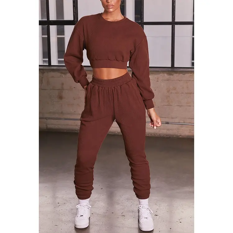 Europe And The United States Women's Casual Fashion Long Sleeve Short Tops And Pants Set Womens Sweat Suits Custom